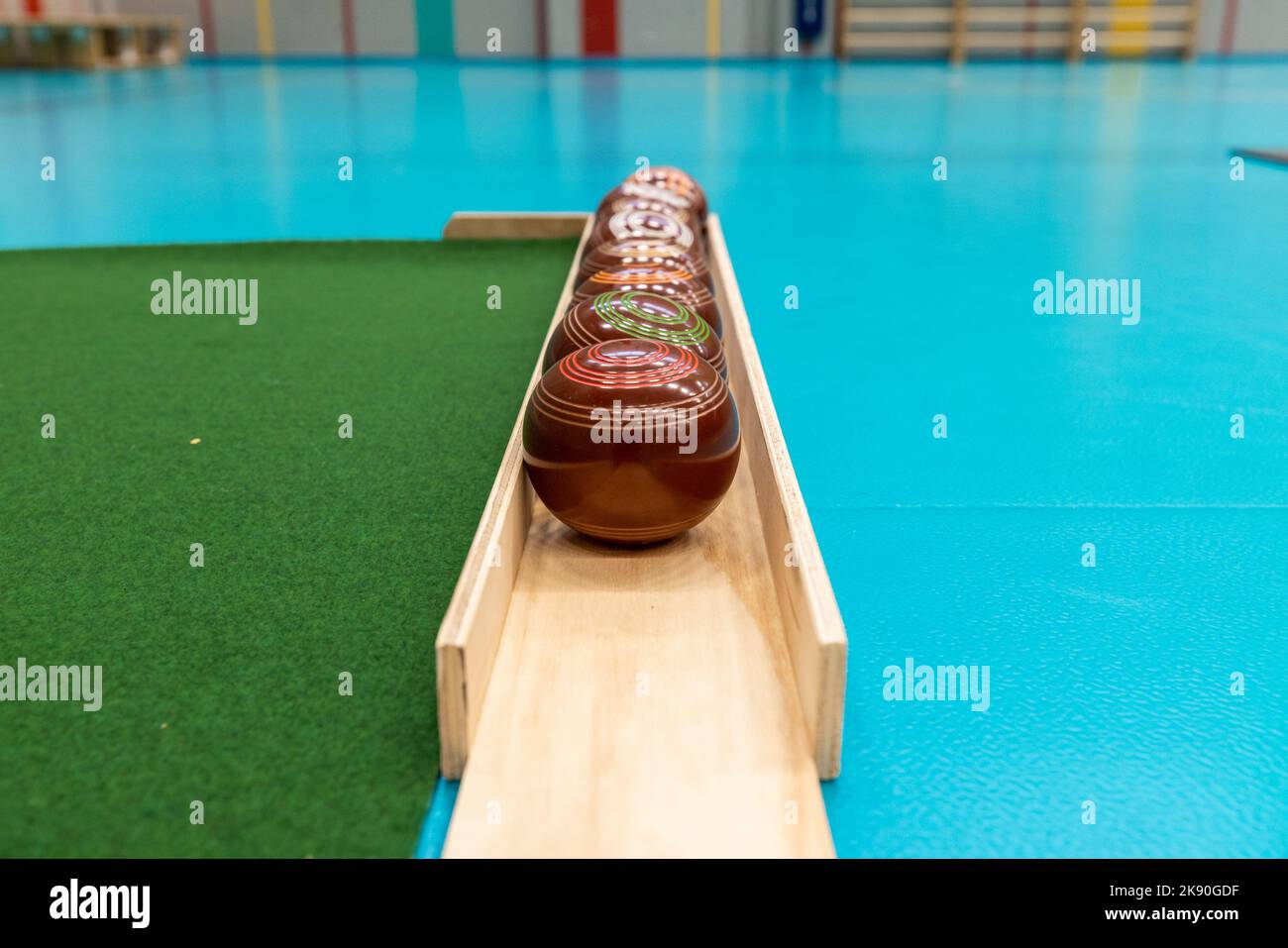 Indoor bowls carpets or lawn bowls or lawn bowling Stock Photo