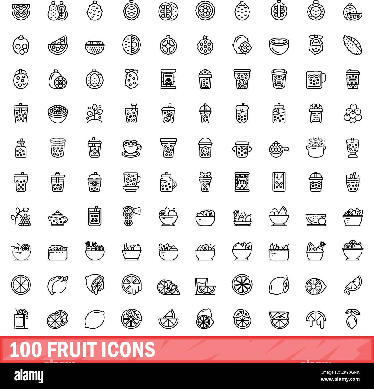 100 fruit icons set. Outline illustration of 100 fruit icons vector set ...