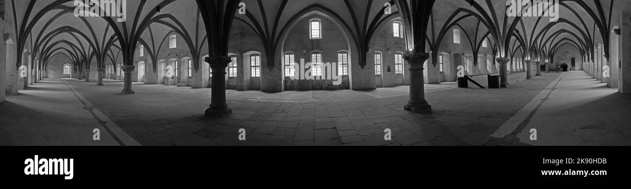 EBERBACH, GERMANY - JUNE 12, 2016: Dormitorium in the abbey. Eberbach Abbey is a former Cistercian monastery near Eltville am Rhein in the Rheingau, G Stock Photo