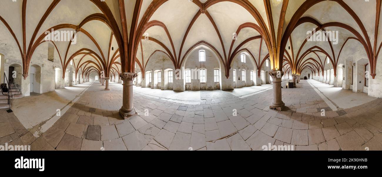 EBERBACH, GERMANY - JUNE 12, 2016: Dormitorium in the abbey. Eberbach Abbey is a former Cistercian monastery near Eltville am Rhein in the Rheingau, G Stock Photo