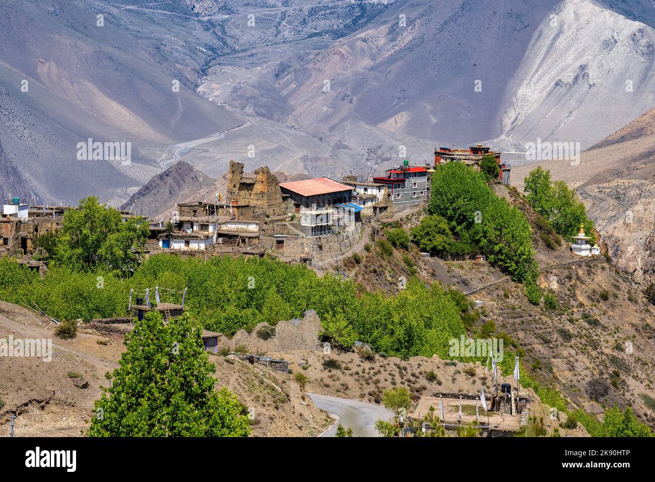 An aerial shot of the Jomsom rural municipality in Mustang district ...