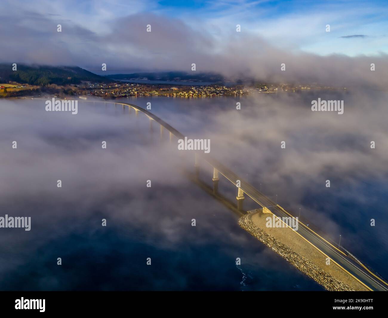 An aerial view of Tresfjordbrua bridge between Vestnes and Vikebukt in ...