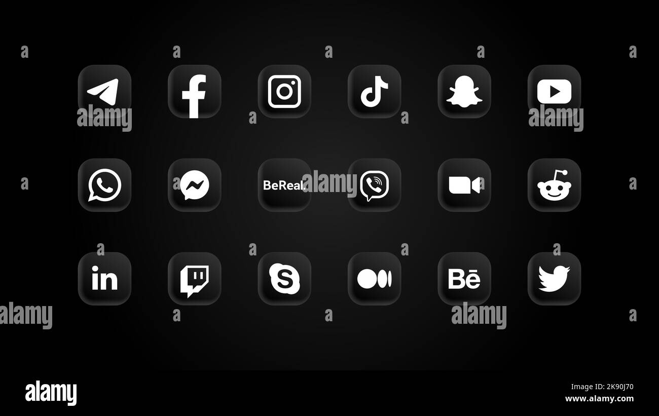 Collection of Popular Social Medias and Messengers Logos Illustrations