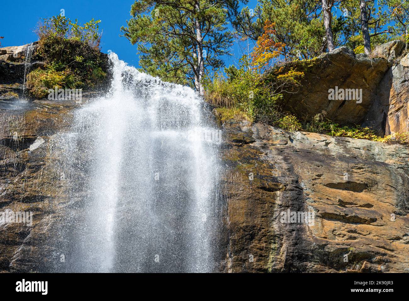 Upper section of Northeast Georgia's Toccoa Falls, one of the tallest freefalling waterfalls east of the Mississippi. (USA) Stock Photo