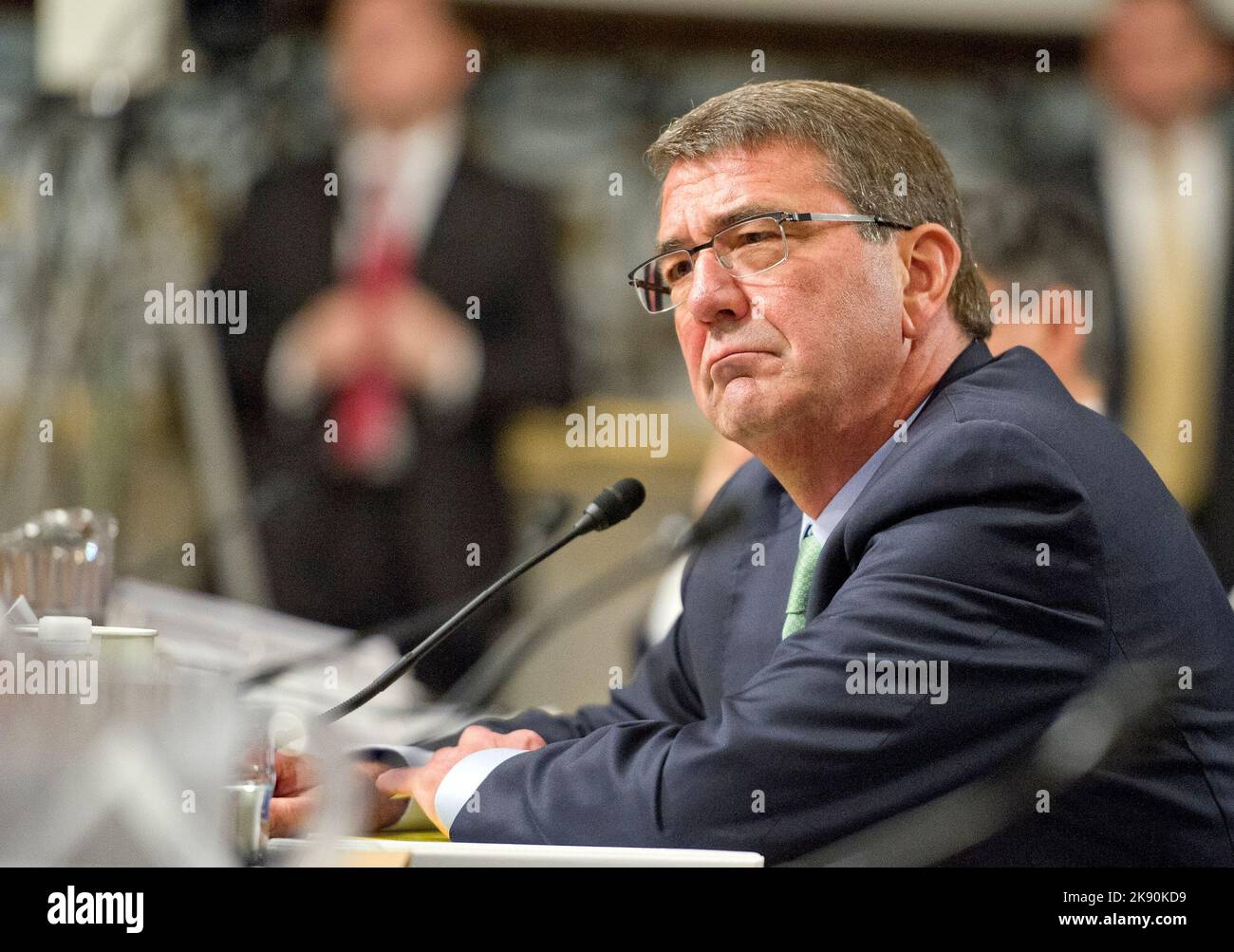 Washington, United States Of America. 29th July, 2015. United States Secretary of Defense Ashton Carter gives testimony before the US Senate Committee on Armed Services concerning 'Impacts of the Joint Comprehensive Plan of Action (JCPOA) on U.S. Interests and the Military Balance in the Middle East' on Capitol Hill on Wednesday, July 29, 2015.Credit: Ron Sachs/CNP/Sipa USA Credit: Sipa USA/Alamy Live News Stock Photo