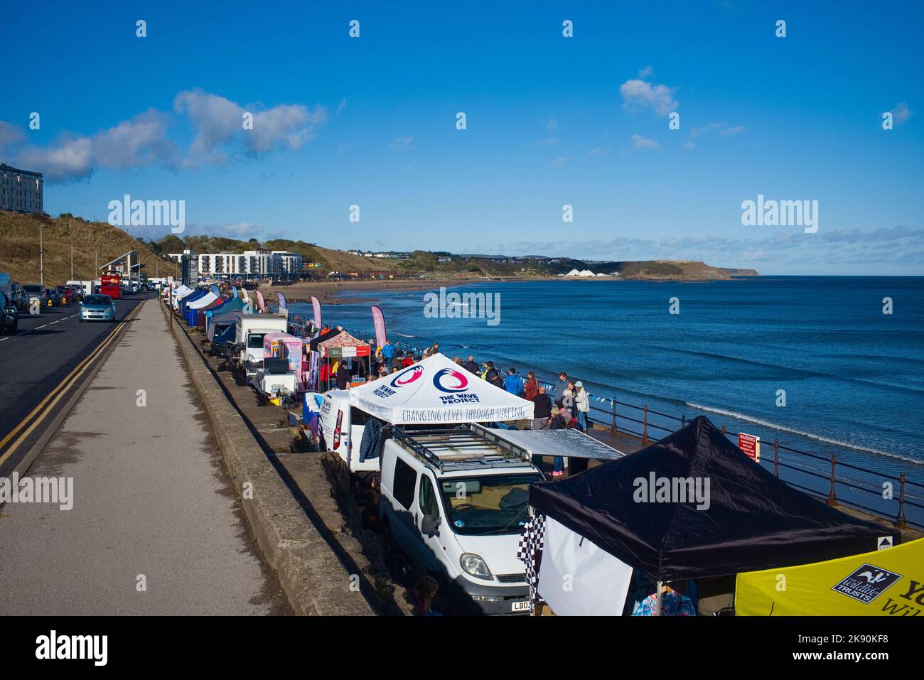 North Bay Scarborough with Surf Festival stalls and displays Stock Photo