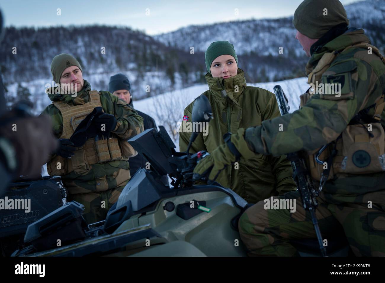 Bardufoss 20210204.Princess Ingrid Alexandra visits Brigade Nord at Setermoen in Bardufoss on Tuesday. There she drove the defense's ATV. Photo: Heiko Junge / NTB POOL Stock Photo