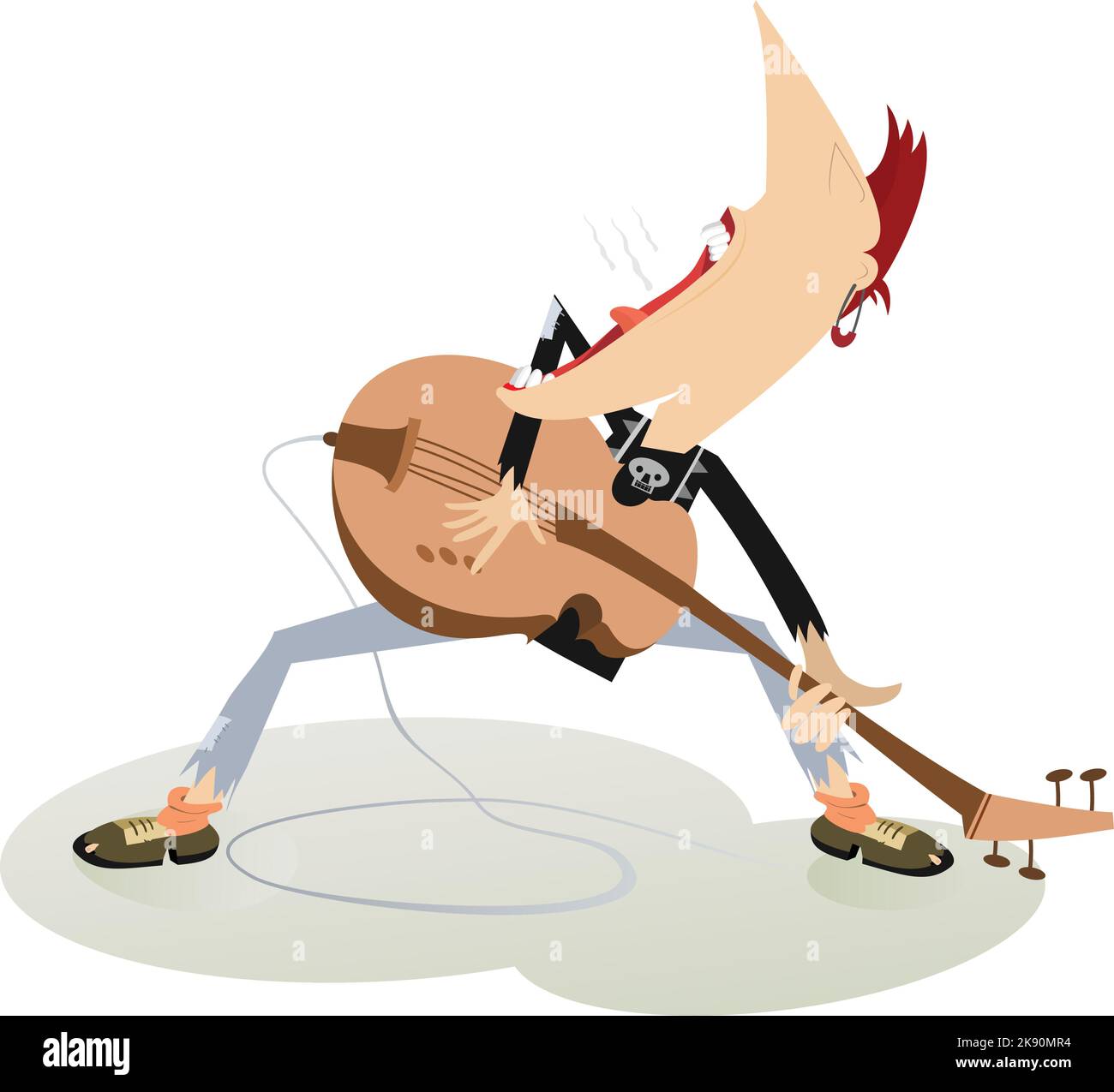 Cartoon expressive guitarist illustration. Guitarist is playing music