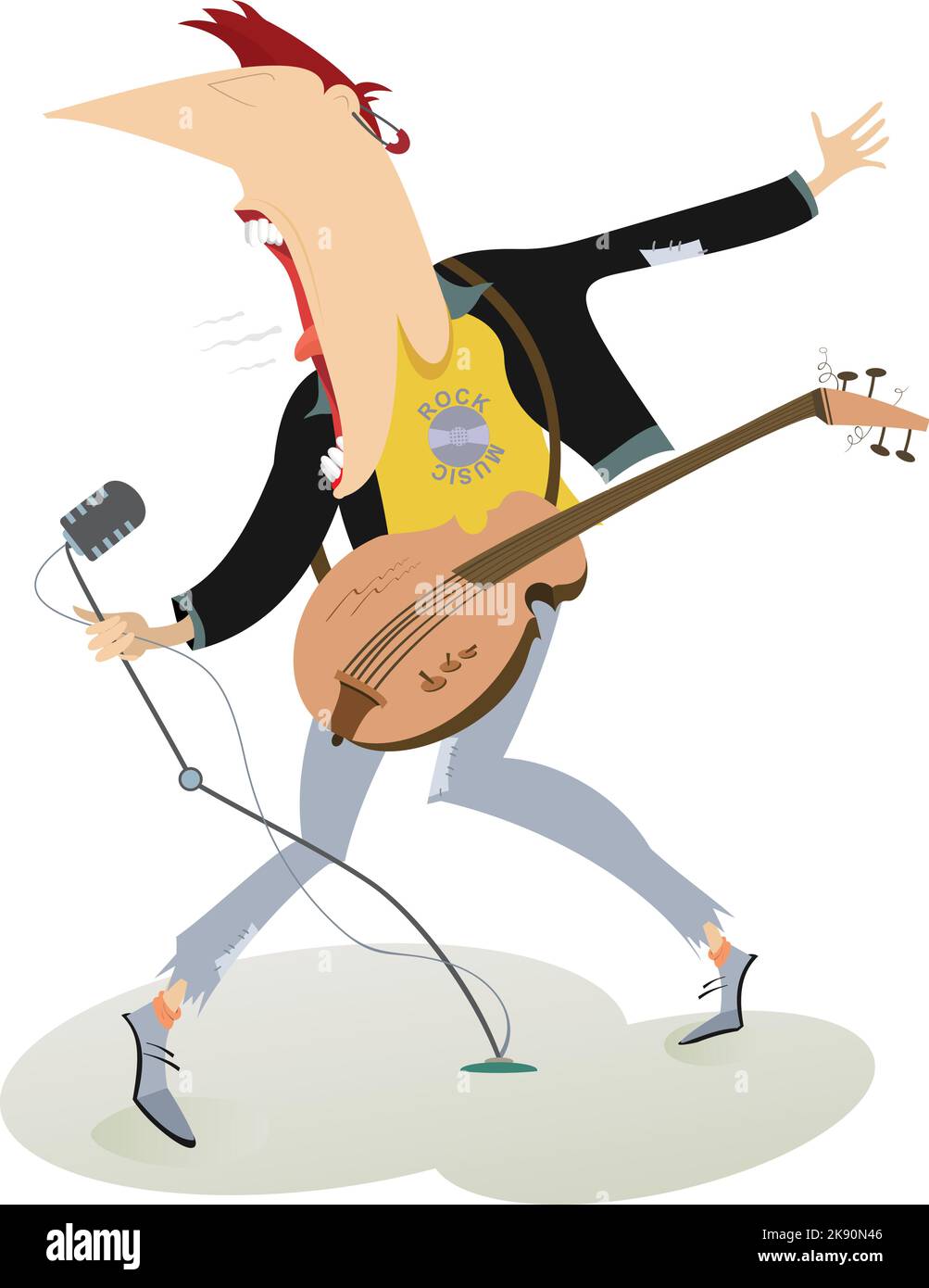 Cartoon expressive guitarist illustration. Guitarist is playing music