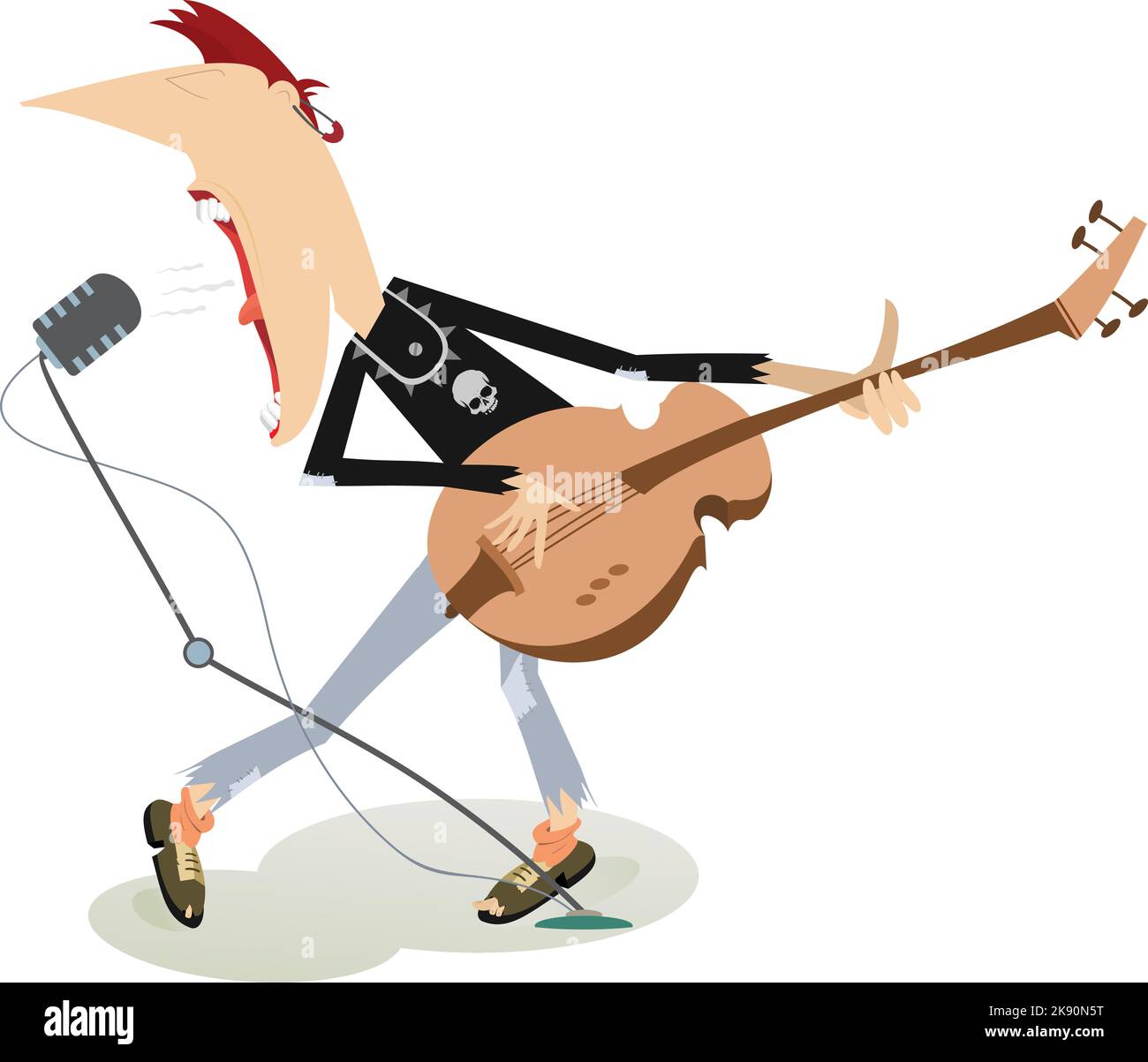 Cartoon expressive guitarist illustration. Guitarist is playing music