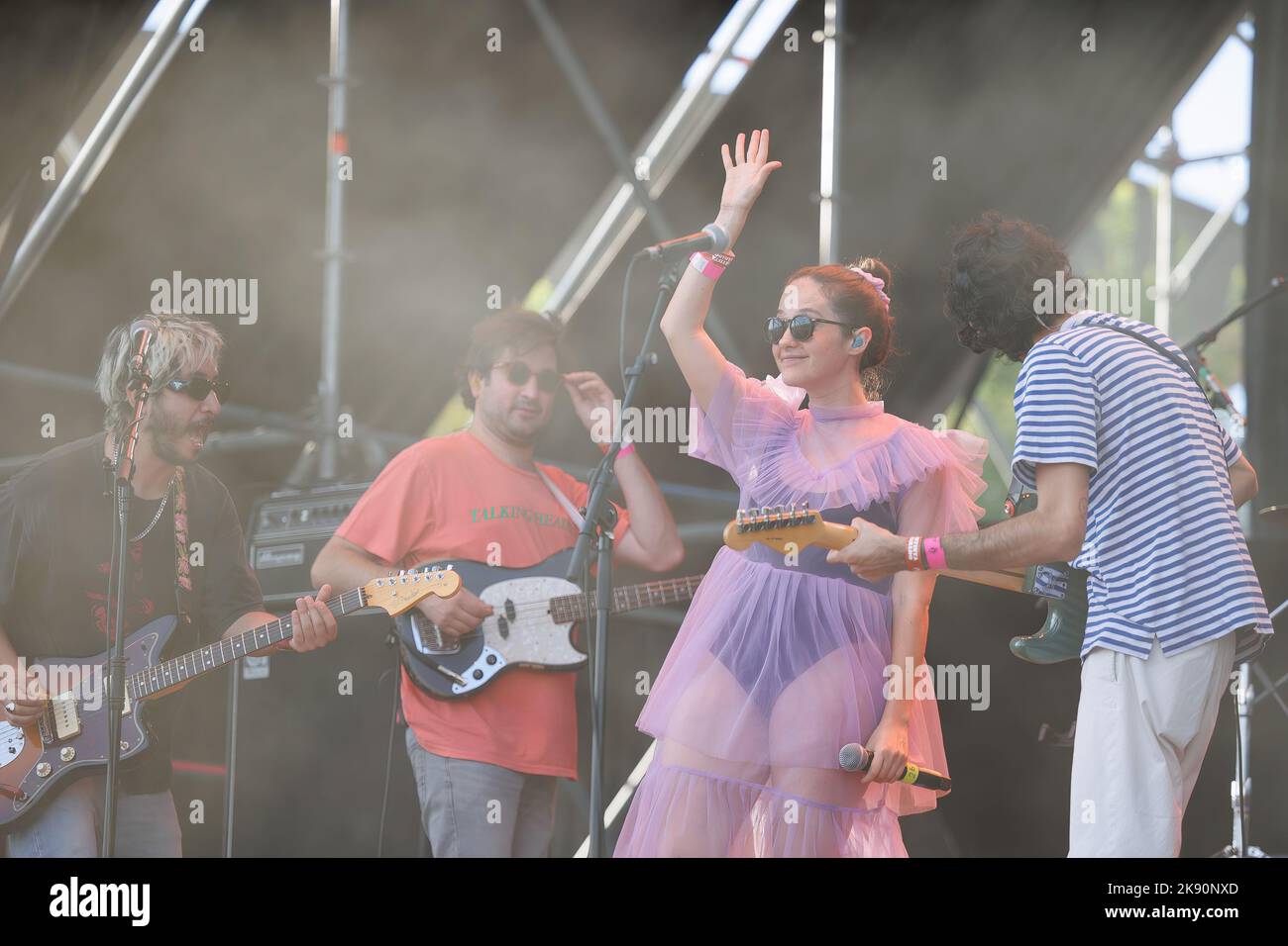 ZARAGOZA, SPAIN - SEP 3: Little Jesus (indie rock band from Mexico) and Ximena Sarinana perform in concert at Vive Latino Festival on September 3, 202 Stock Photo