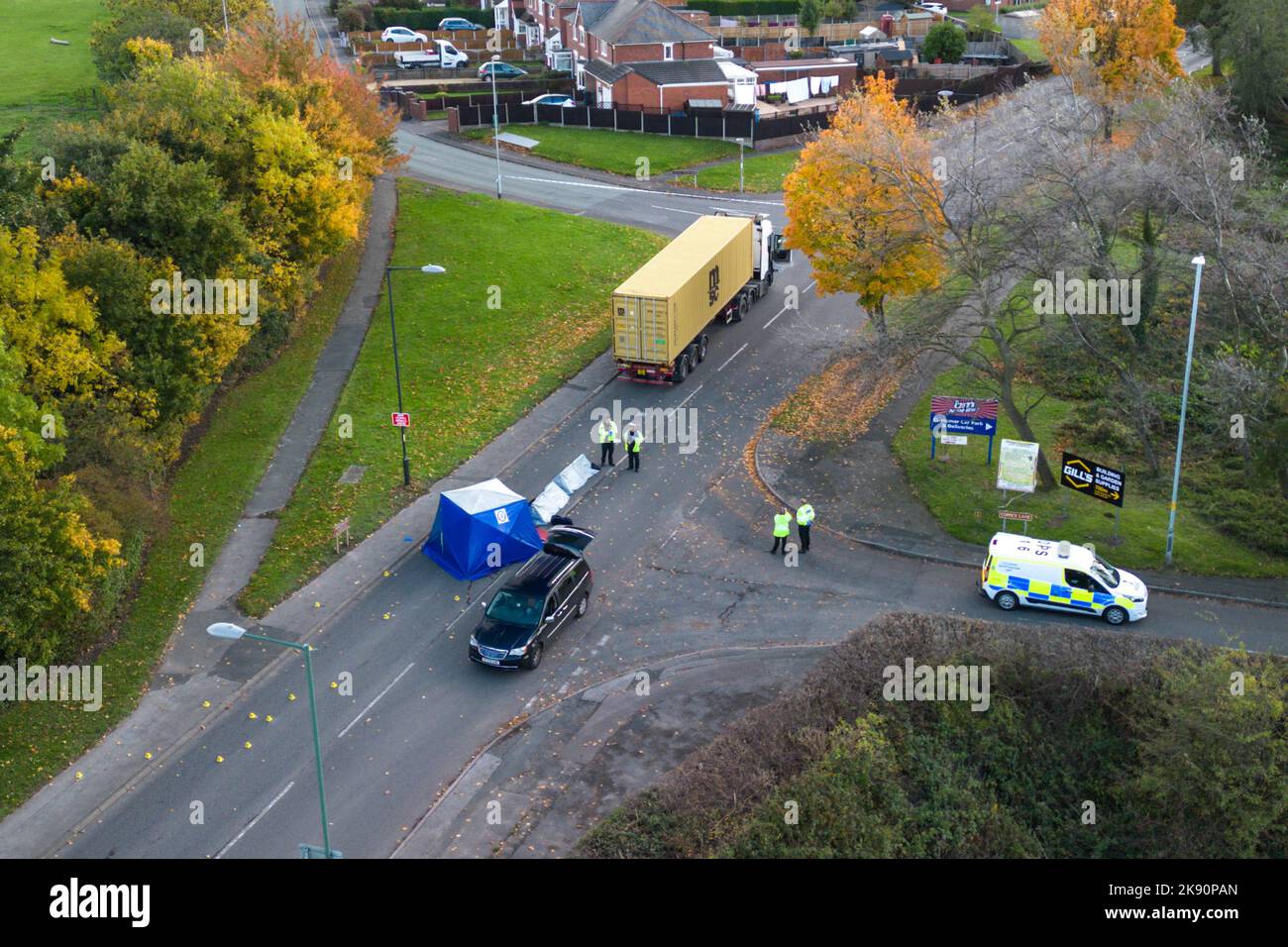 Northgate, Aldridge, October 25th 2022. Police erected several