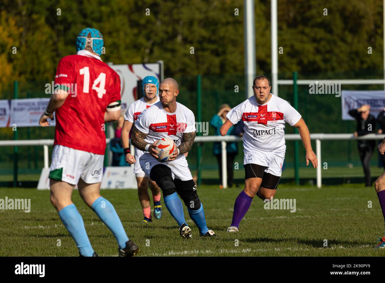 Warrington, Cheshire, England - 25 October 2022 - England took on Wales in the Physical Disability Rugby League World Cup at Victoria Park, Warrington. Credit: John Hopkins/Alamy Live News Stock Photo