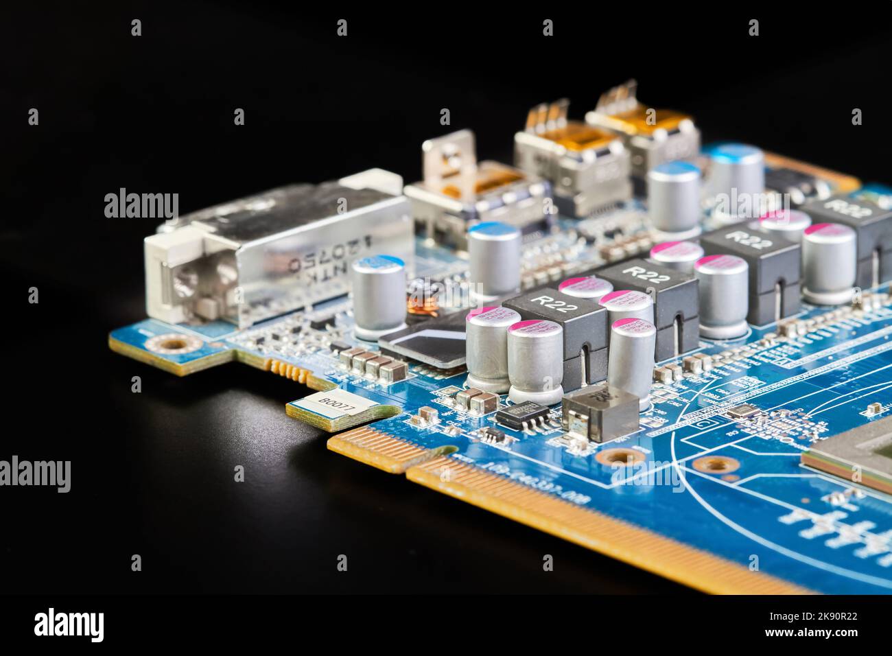 A part of Computer graphics card on black background Stock Photo