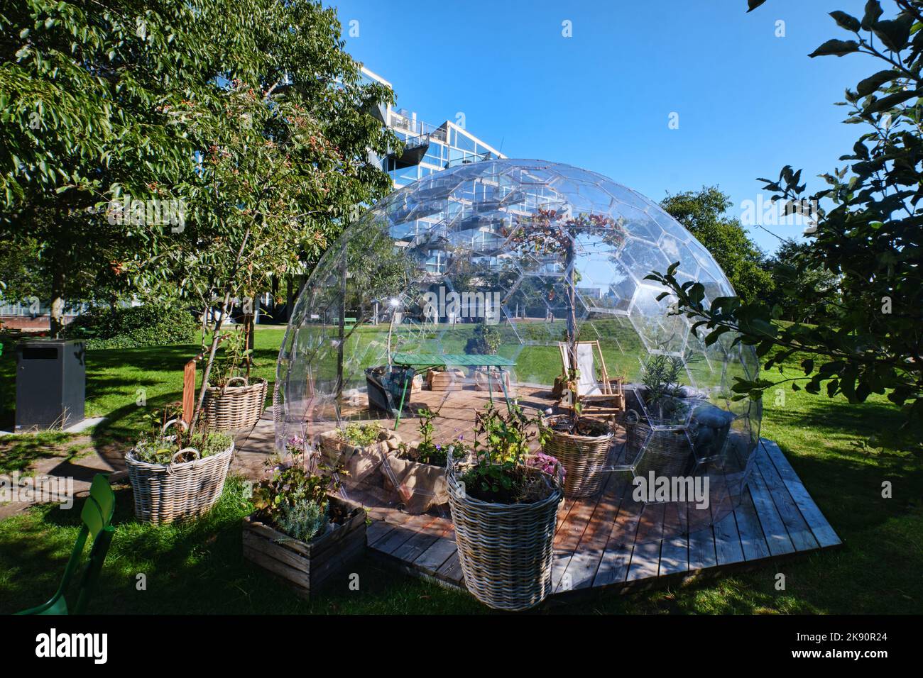 Copenhagen, Denmark Sept 2022 Transparent Garden Glass Geodesic Dome