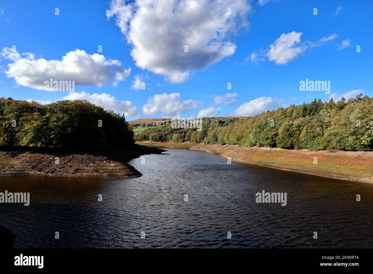 Low water at Ryburn reservoir in Ripponden. Stock Photo