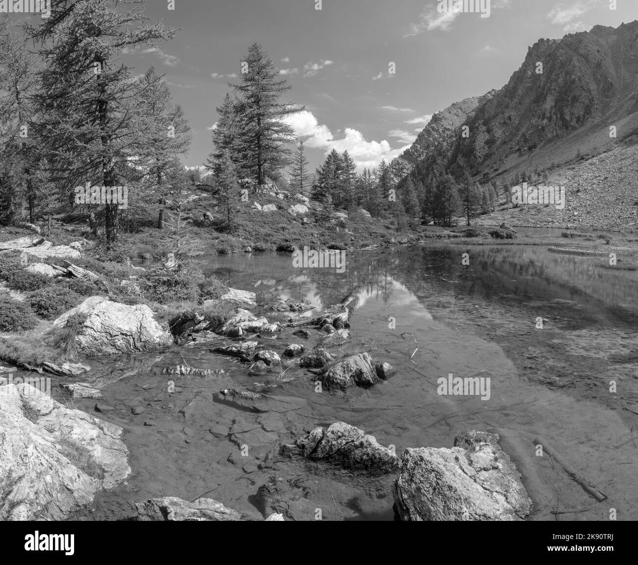 The landscape at Lago d Arpy lake. Stock Photo
