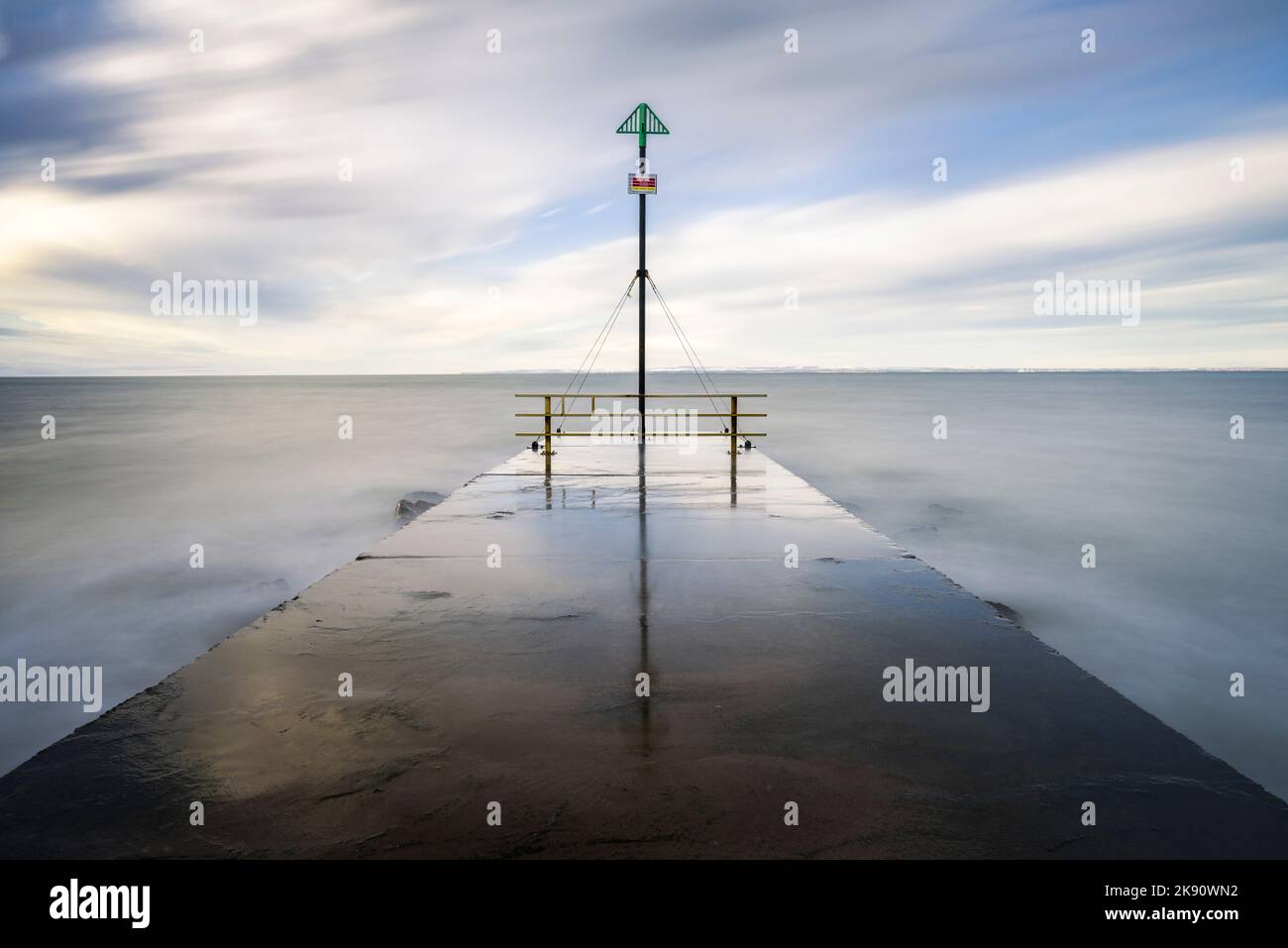 A breakpoint on The Strand beach at Minehead in winter, Somerset, England. Stock Photo