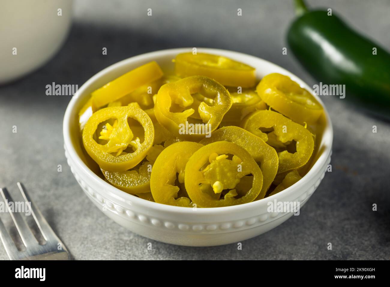 Homemade Preserved Pickled Jalapeno Peppers in a Bowl Stock Photo Alamy