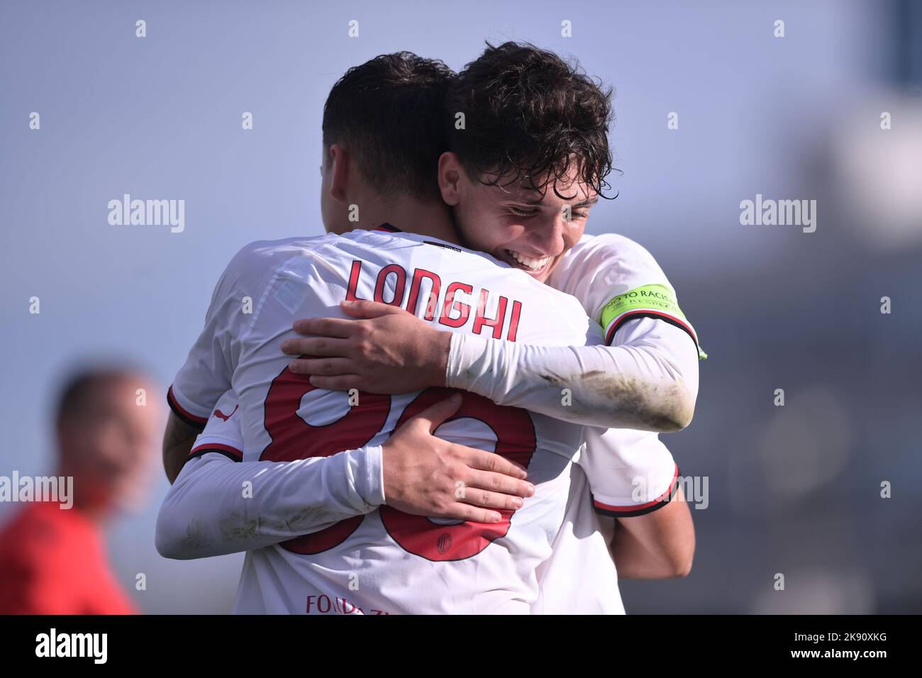 Jordan Longhi and Gabriele Alesi of AC Milan celebrates after scoring the  goal during the UEFA Youth League Group E match between Dinamo Zagreb and  AC Milan at Stadion Zagreb on October