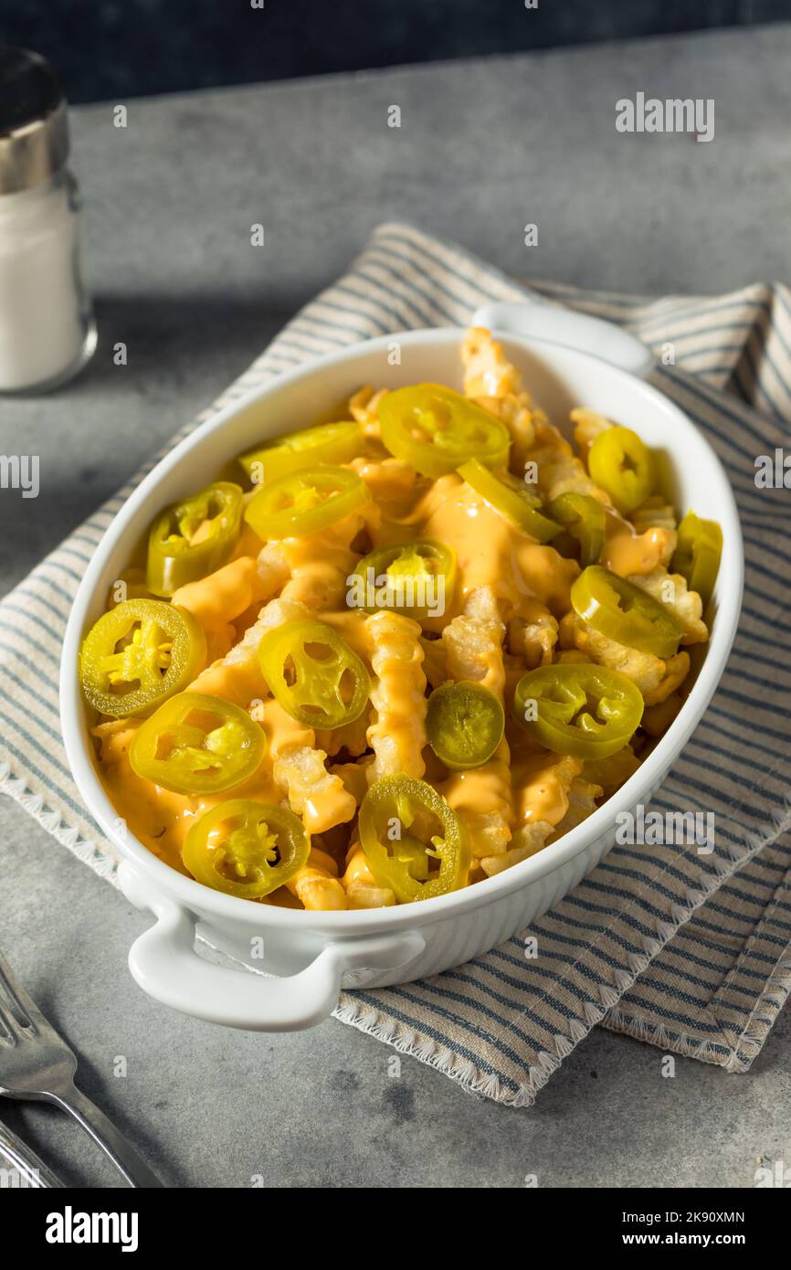 Homemade Queso Cheese French Fries with Jalapenos Stock Photo Alamy