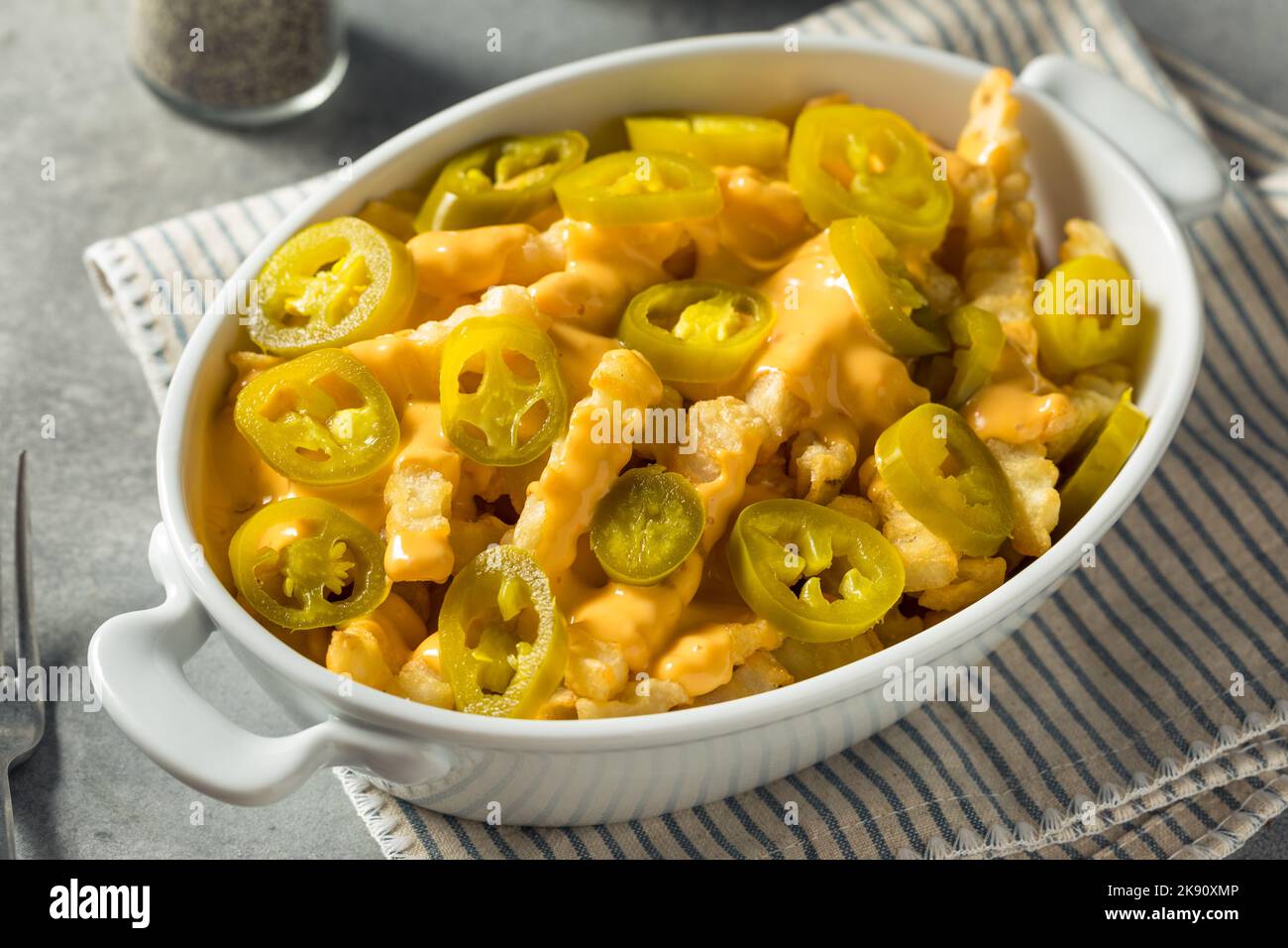 Homemade Queso Cheese French Fries with Jalapenos Stock Photo Alamy