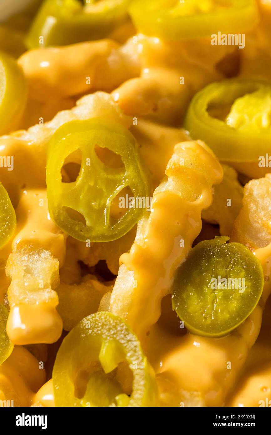 Homemade Queso Cheese French Fries with Jalapenos Stock Photo Alamy