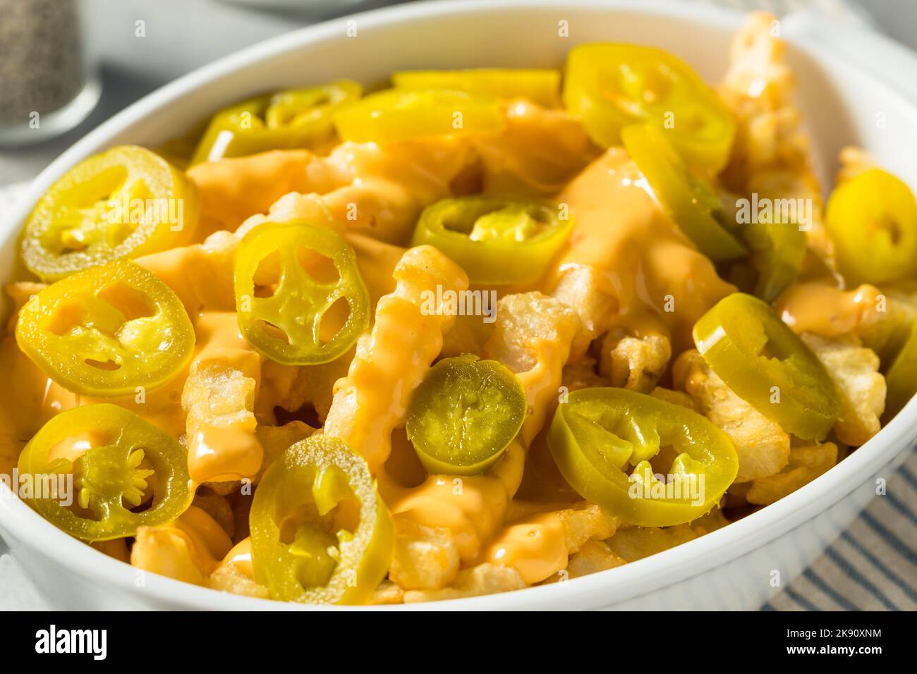 Homemade Queso Cheese French Fries with Jalapenos Stock Photo Alamy