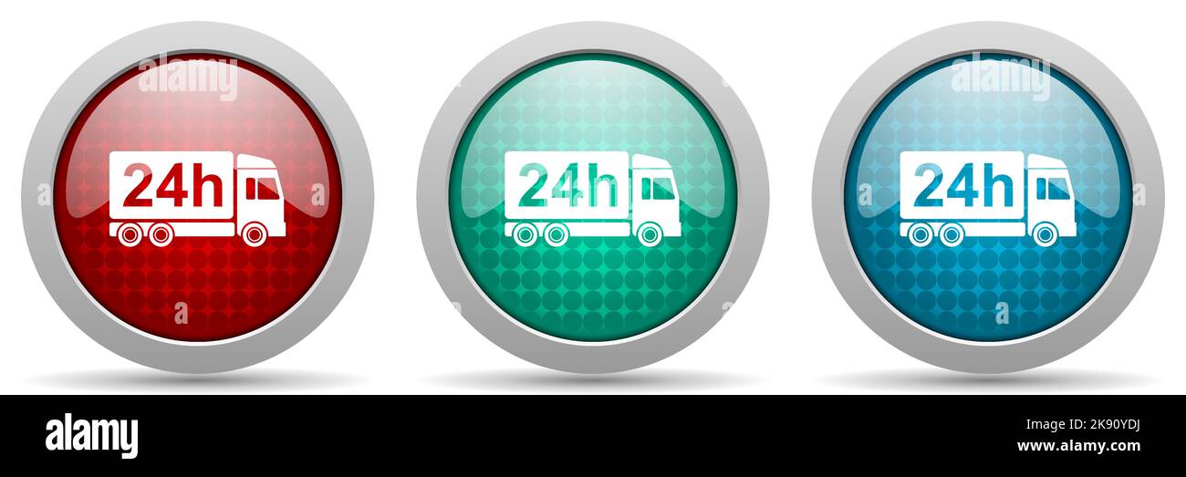 Delivery vector icon set, glossy web buttons collection Stock Vector