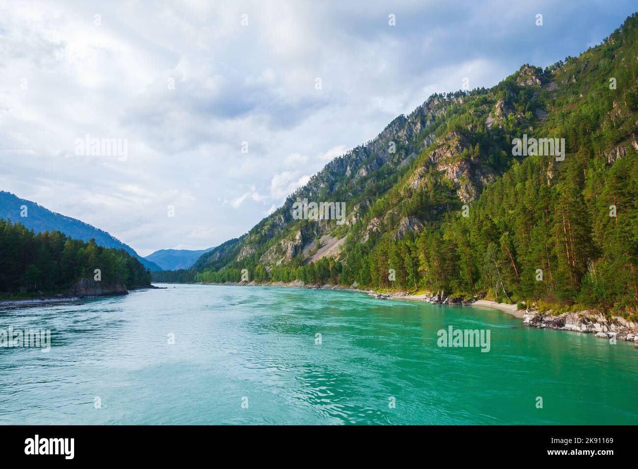 Landscape photo with coasts ot Katun river on a sunny summer day. Altai Republic, Russia Stock Photo