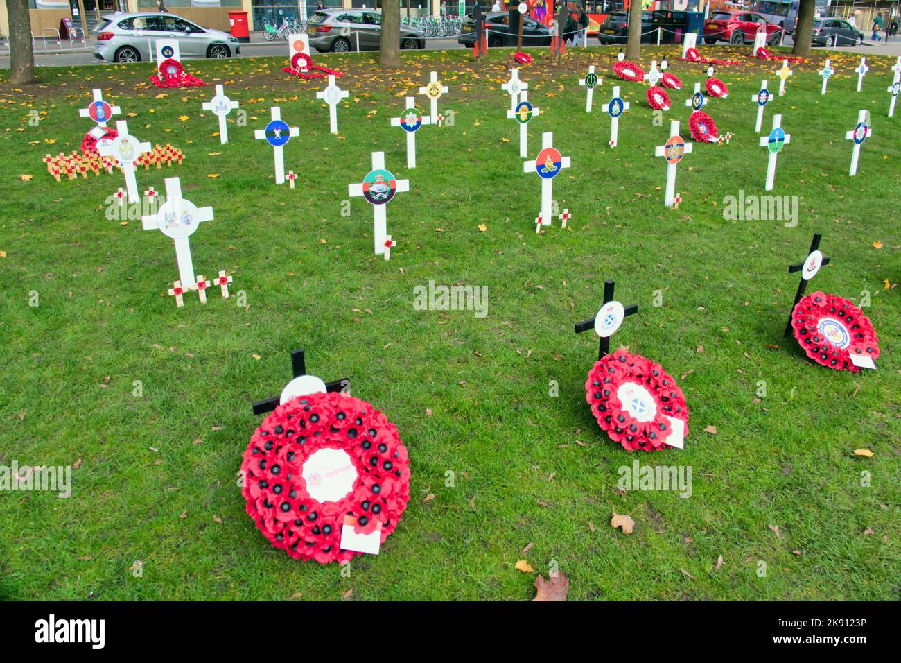 Glasgow, Scotland, UK 25th  October, 2022.  Annual Garden of Remembrance for poppy day in George square in the heart of the city centre where the cenotaph and the council chambers are.. Credit Gerard Ferry/Alamy Live News Stock Photo