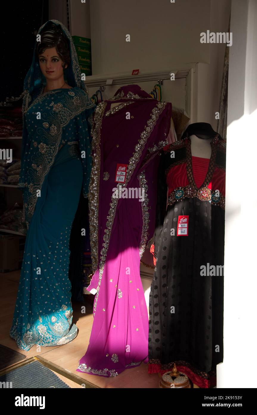 Shop selling elaborate saris, Whitechapel, Tower Hamlets, East End, London - this type of shop reveals the populations now residing in this area, many Stock Photo