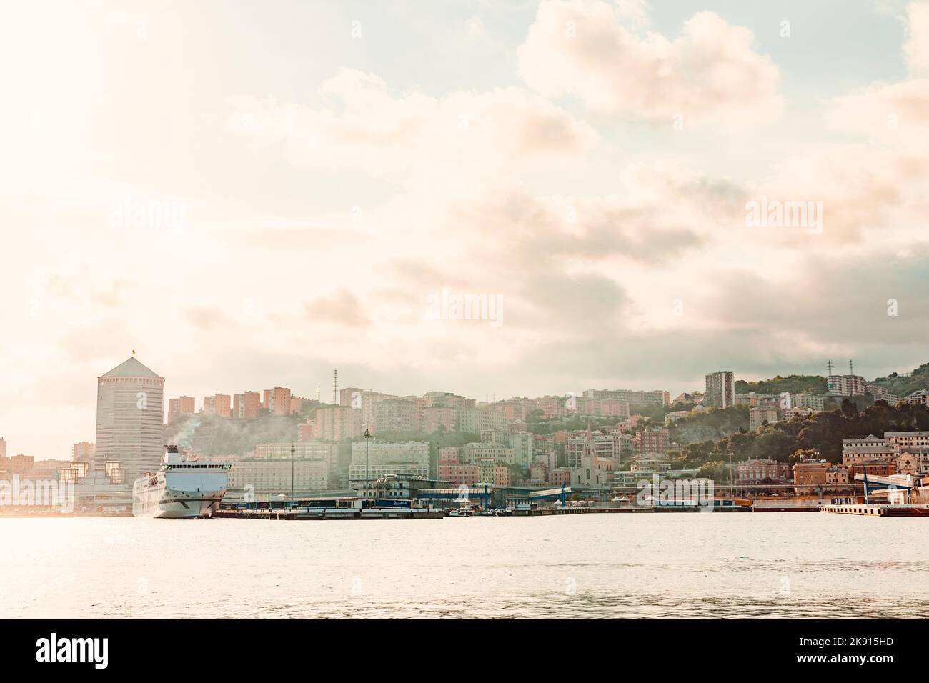 A superb view of the commercial port of Genoa, Liguria region, Italy Stock Photo