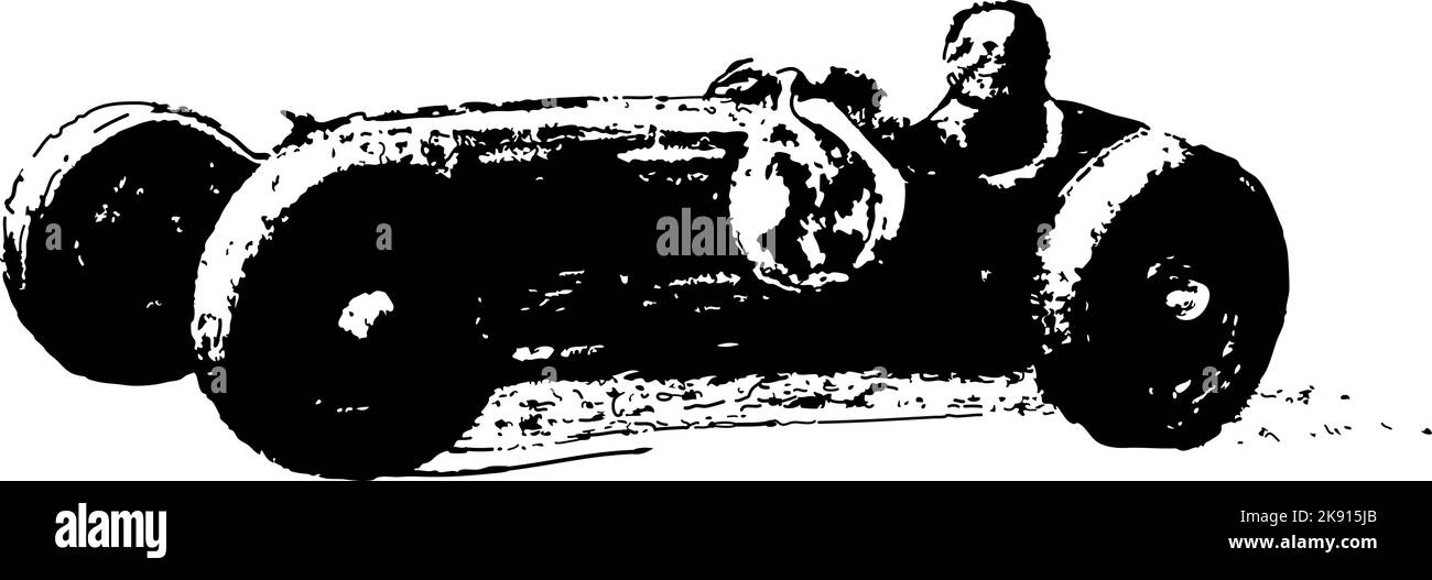 Hand drawn line art style of the 20 and 30s grand prix racing cars. Black and white, original art illustration of an open wheel race car stylized. Stock Vector