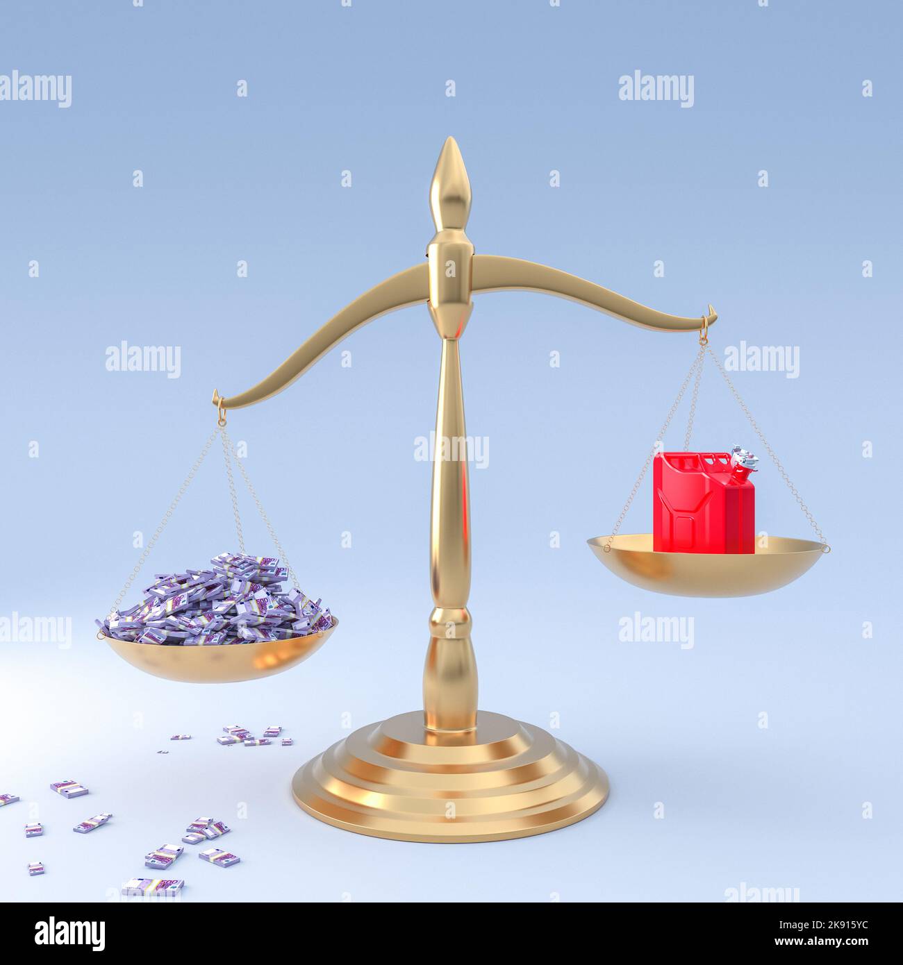 scales of justice with money and petrol can. 3d render Stock Photo Alamy