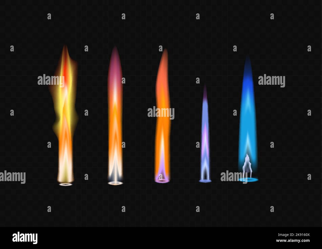 Jet flames. Blue blasting fire aviation fueling futuristic rocket engine flame decent vector