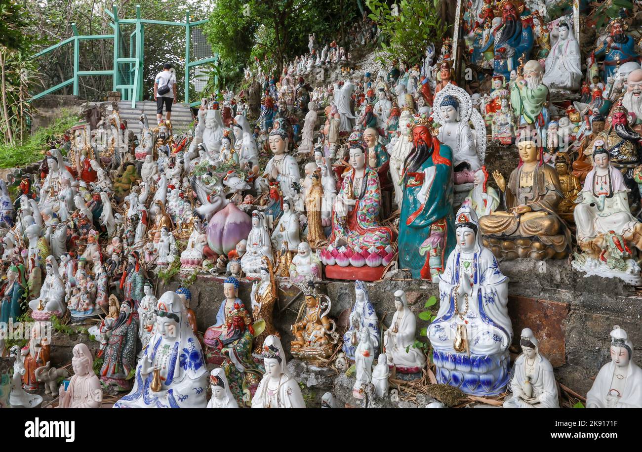 Statues of Chinese gods are seen near Waterfall Bay Park in Pok Fu Lam