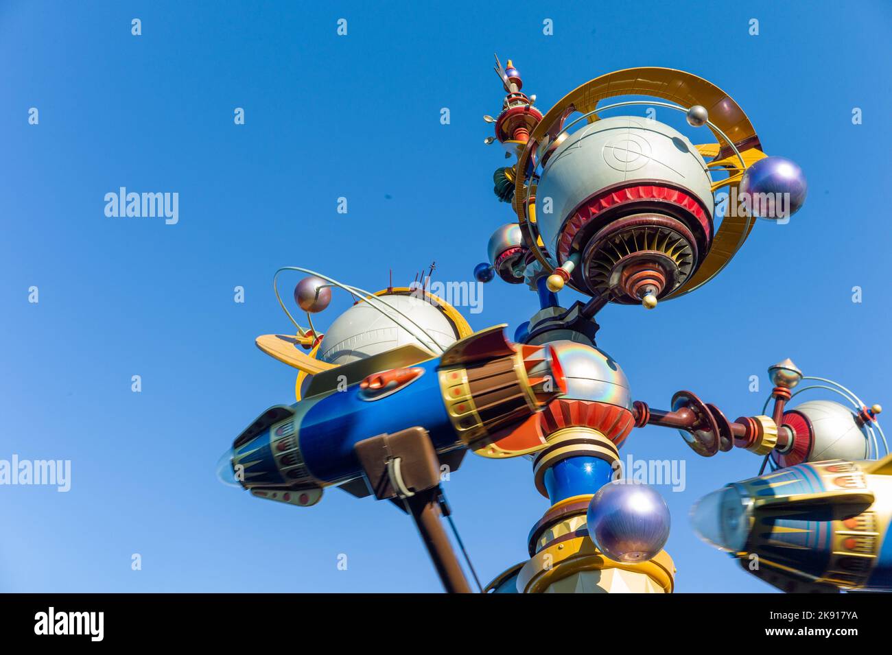 A bright colorful rocket ride at Disneyland, California Stock Photo Alamy