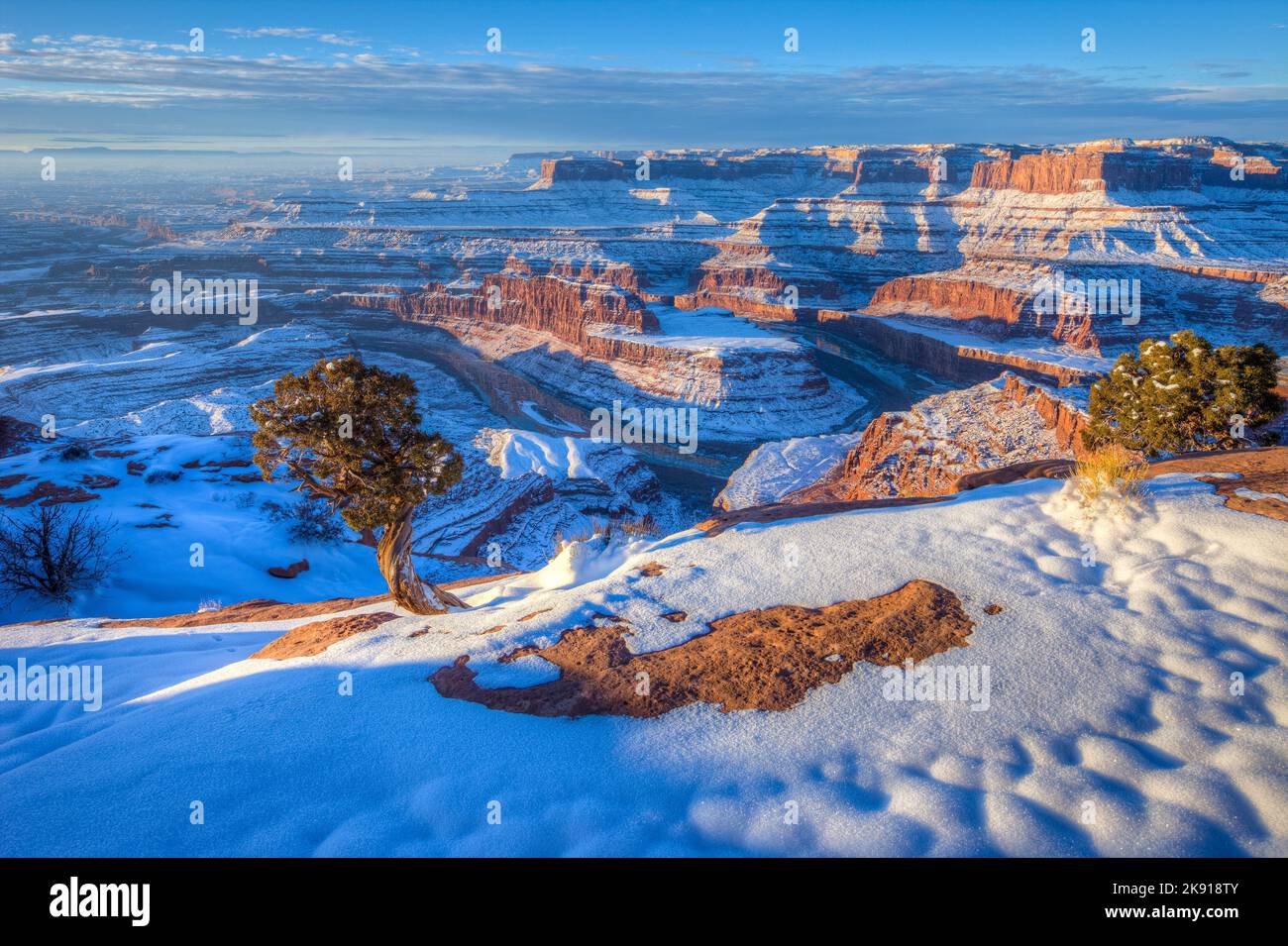 Snowy winter view of the Goose Neck of the Colorado River from Dead