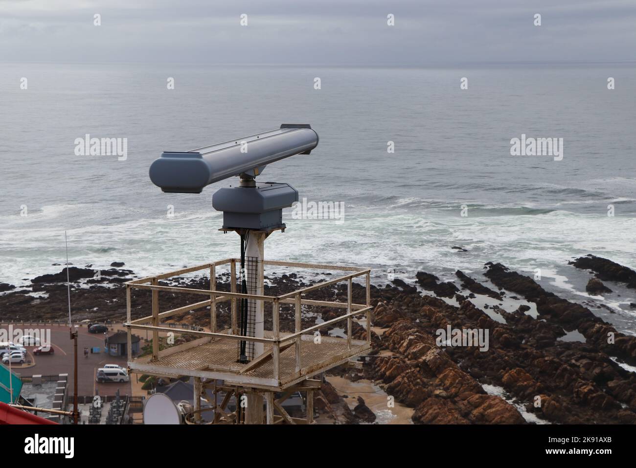 Marine Radar Antenna On Tower With Coastal Seascape Stock Photo Alamy