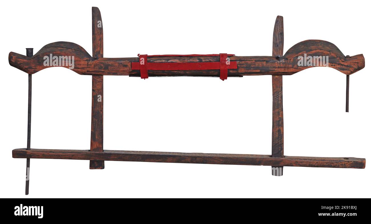 Old wooden yoke for oxen Stock Photo