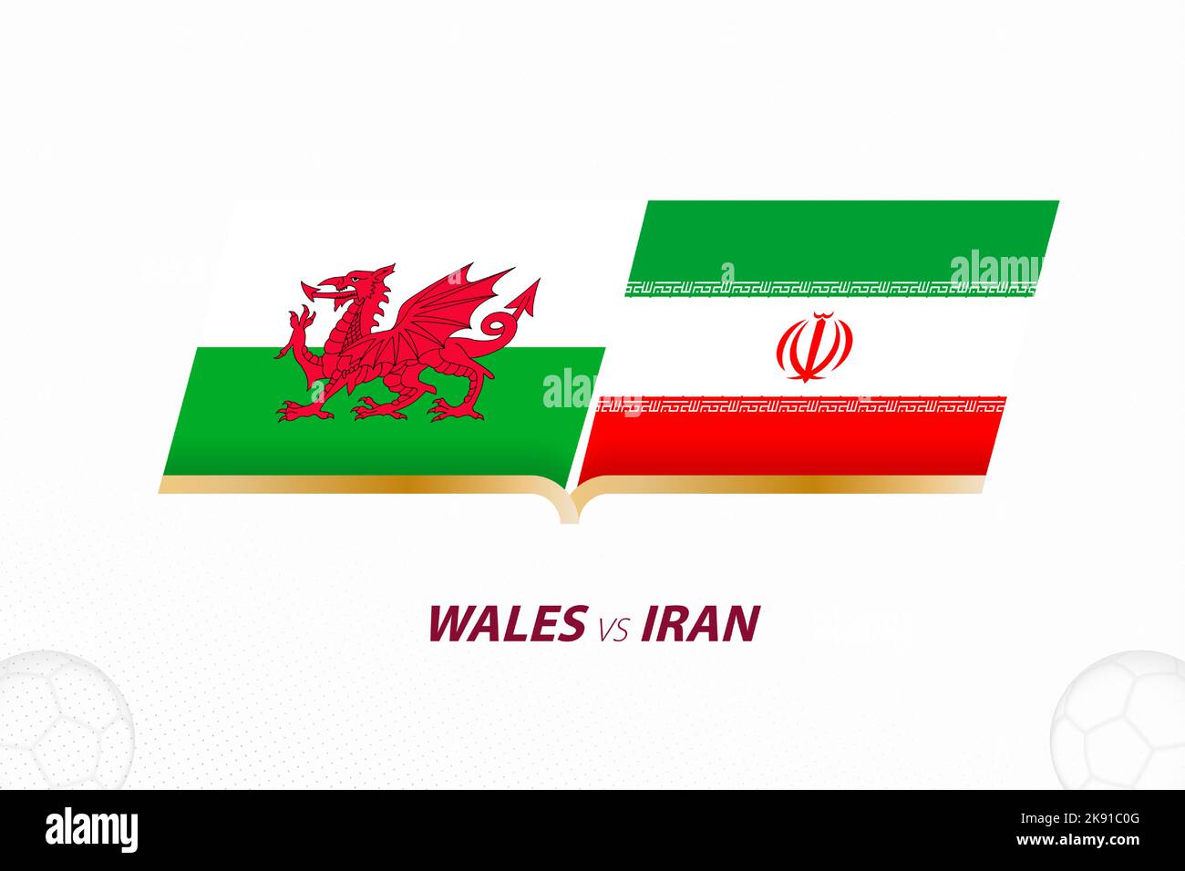 Wales vs Iran in Football Competition, Group A. Versus icon on Football background. Sport vector icon. Stock Vector