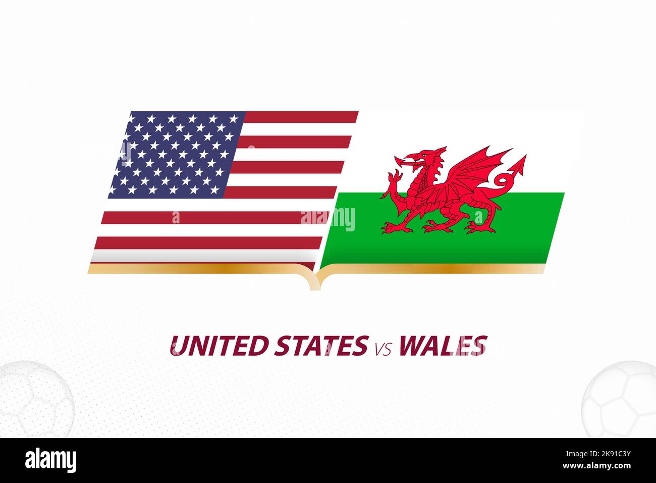 United States vs Wales in Football Competition, Group A. Versus icon on Football background. Sport vector icon. Stock Vector