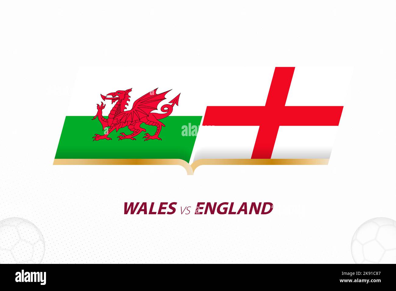 Wales vs England in Football Competition, Group A. Versus icon on Football background. Sport vector icon. Stock Vector