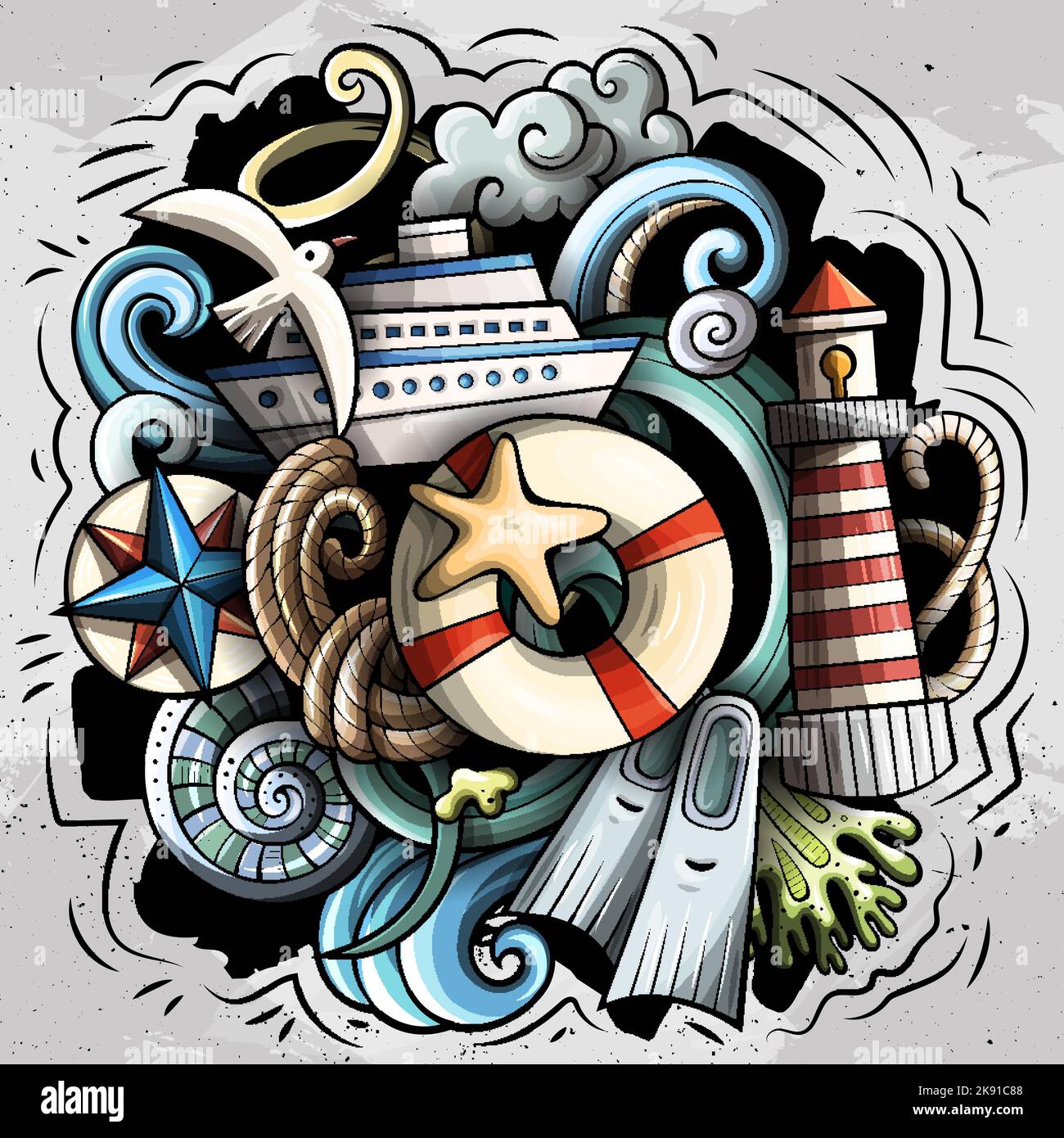 Nautical cartoon vector illustration. Stock Vector