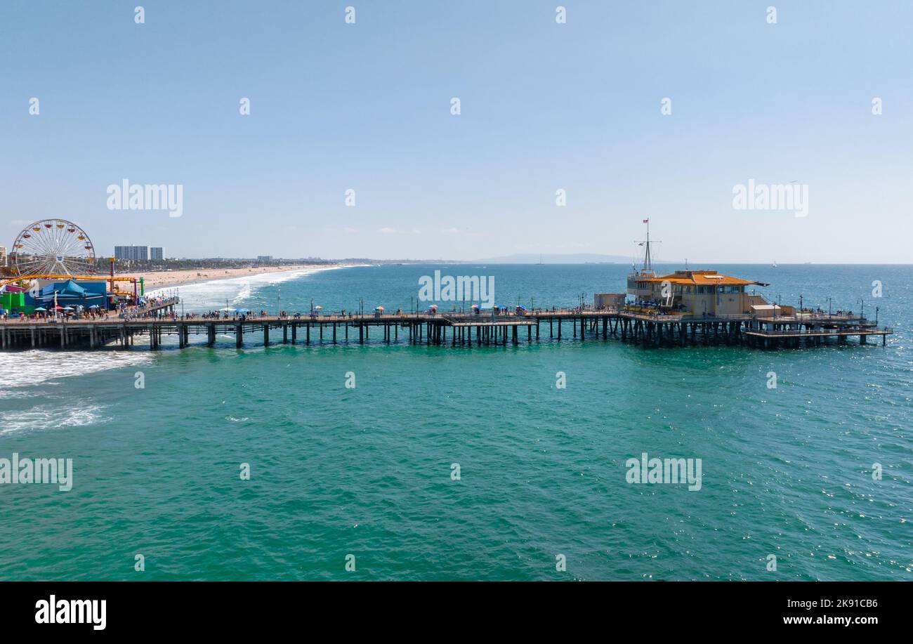 Panoramic aerial view of the Santa Monica Beach and the Pier Stock ...