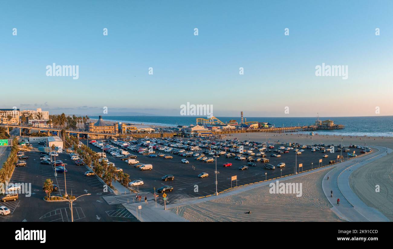 Panoramic aerial view of the Santa Monica Beach and the Pier Stock ...