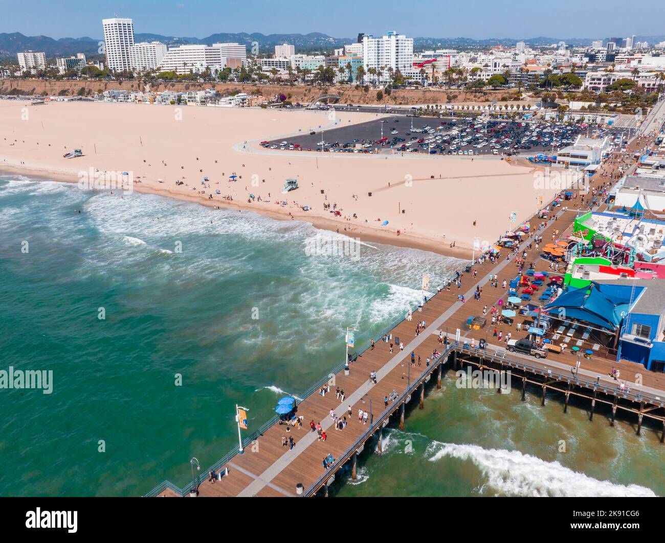 Panoramic aerial view of the Santa Monica Beach and the Pier Stock ...