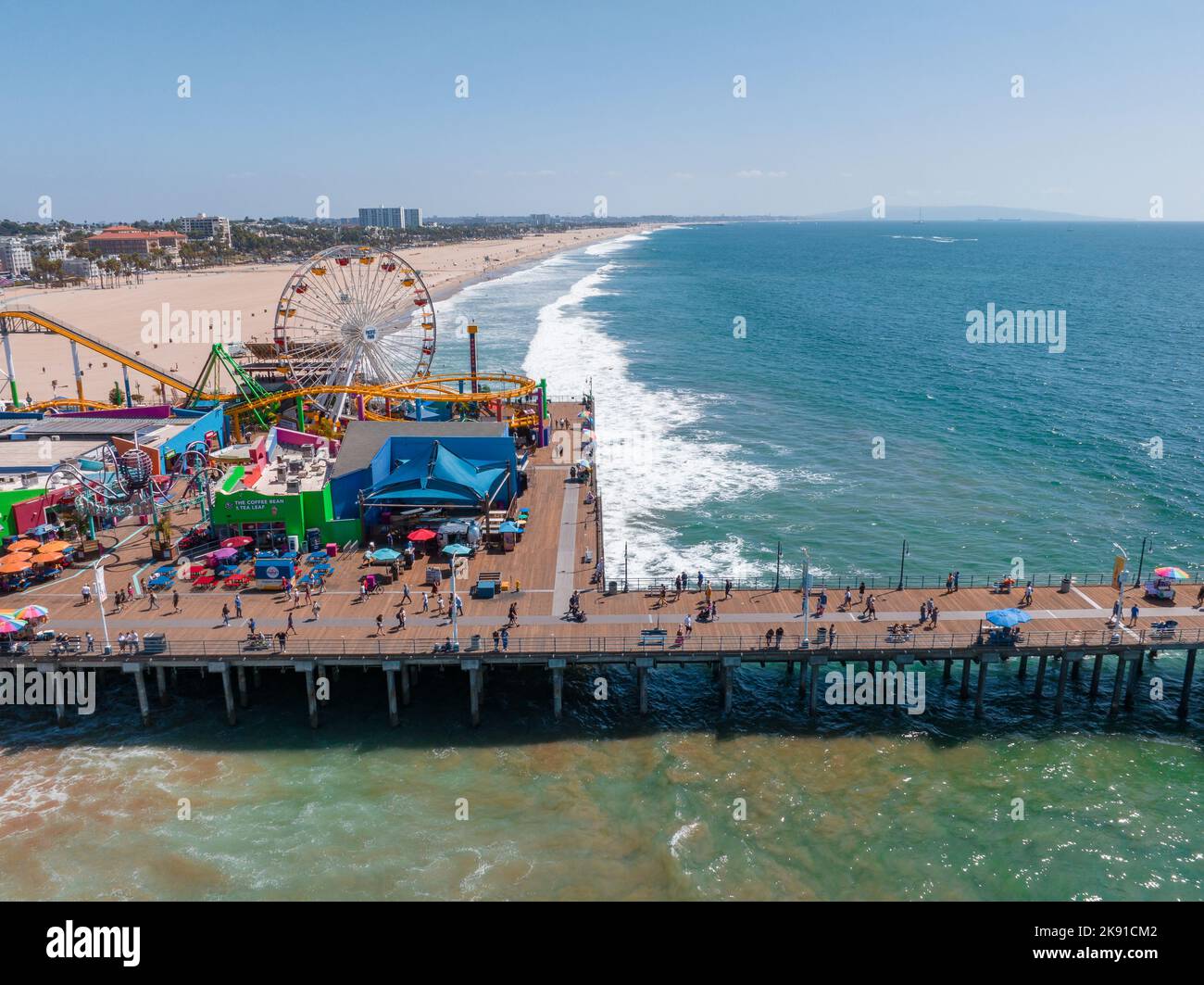 Panoramic aerial view of the Santa Monica Beach and the Pier Stock ...