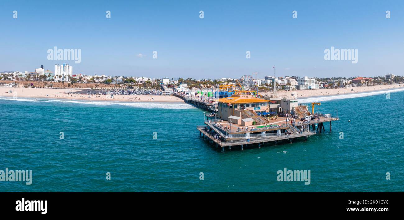 Panoramic aerial view of the Santa Monica Beach and the Pier Stock ...
